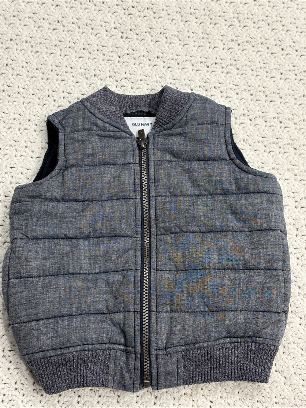 Old Navy Toddler Boys Quilted Dark Navy Chambray Fleece Lined Zip Vest Size 2T !